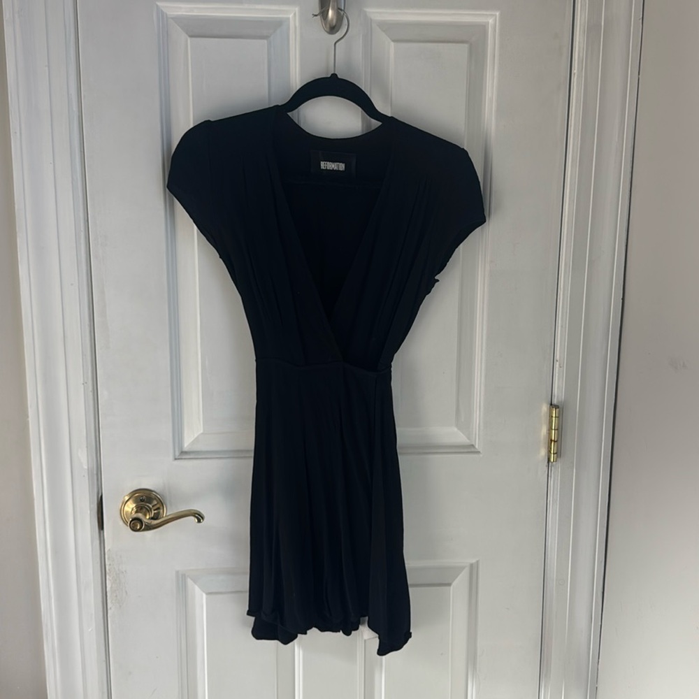 Reformation black crossover mini dress